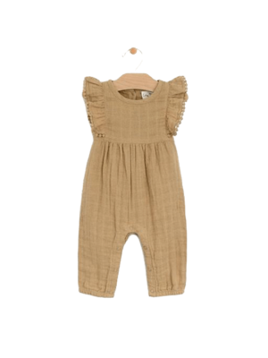 Muslin Butterly sleeve Frill Romper Gold